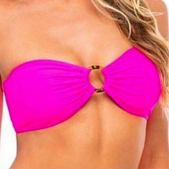 Cabana Del Sol Pink Ring Bandeau Bikini Top For Women's Size Medium - Picture 7 of 8
